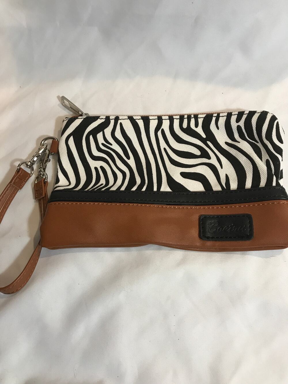 Boetree Boutique Zebra Print Canvas Wristlet EUC